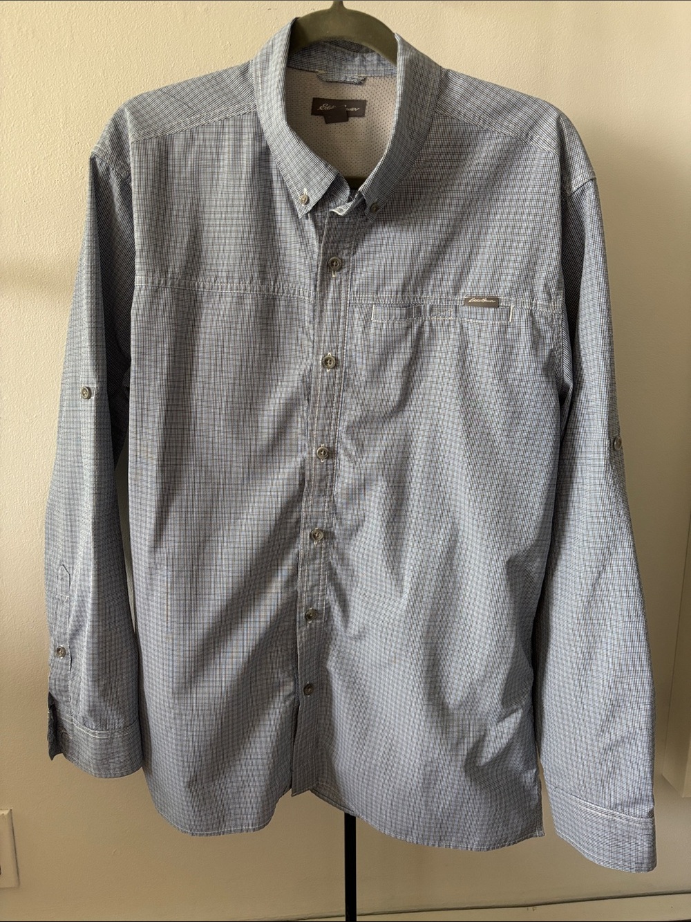 Eddie Bauer Light Blue Checked Long-Sleeve Button-Down Shirt